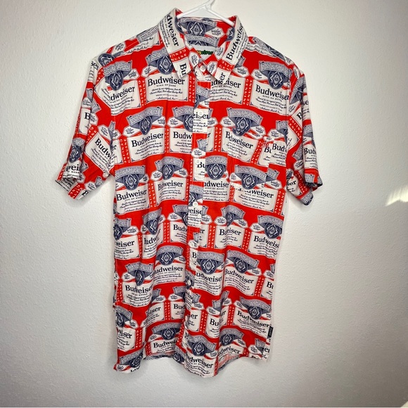 tipsy elves MEN'S AMERICOLD ONE BUDWEISER BUTTON DOWN SHIRT - Picture 1 of 4